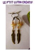 Boucles d'oreilles "plume bronze + pierre"
