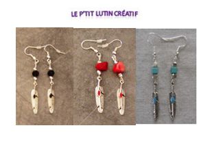 Boucles d'oreilles "plume cube turquoise"